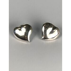 Vintage 925 Sterling Silver Large Heart Pierced Stud Earrings